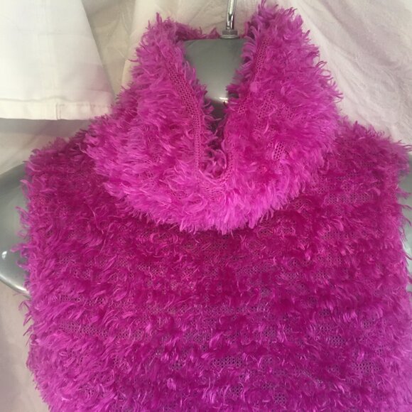 Brody 1990s Purple Fuzzy Fluffy Sleeveless Top Sz S Turtleneck Vintage Fuscia - Picture 2 of 9